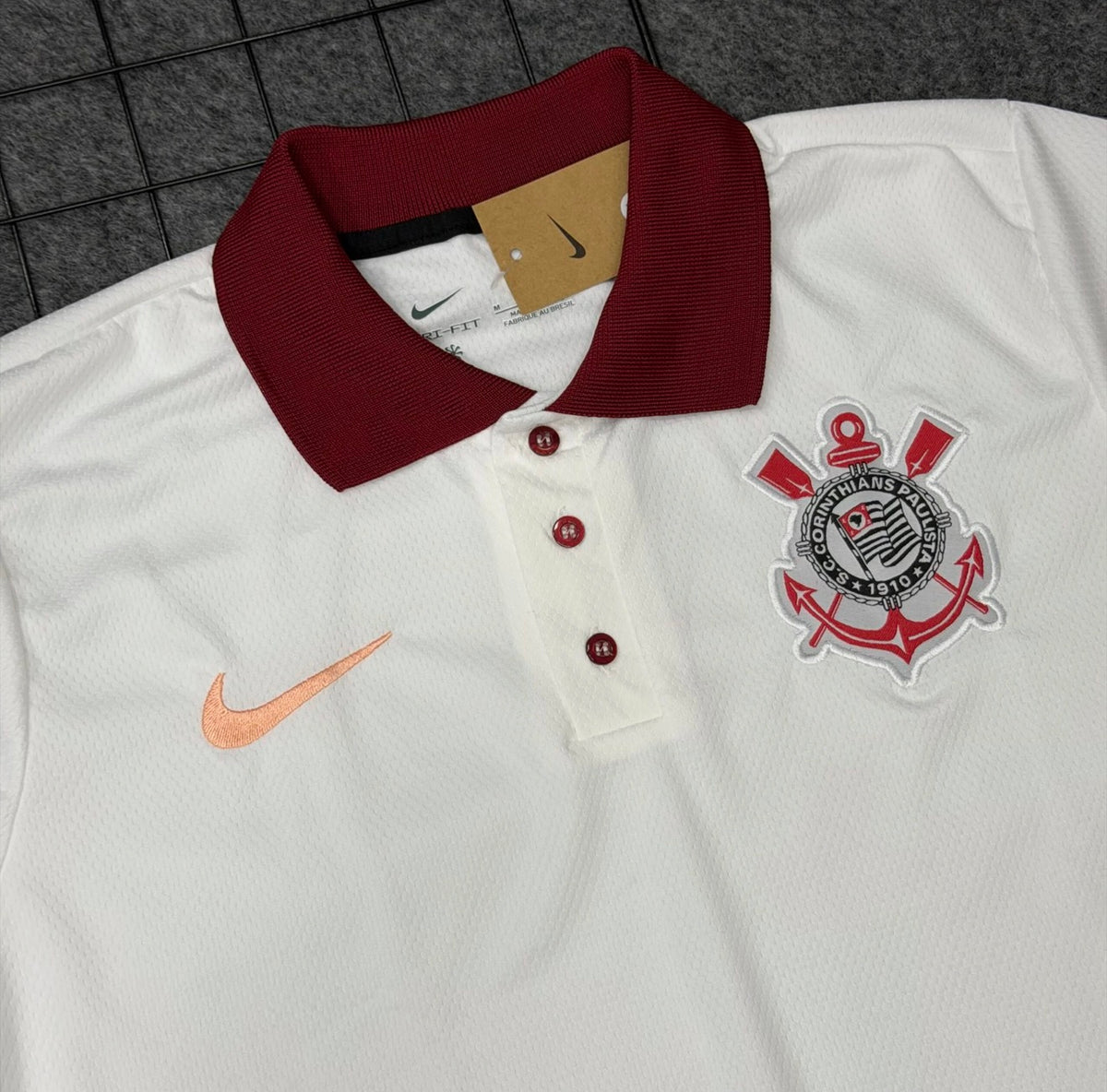 Camisa Corinthians Branca e Vinho Gola Polo