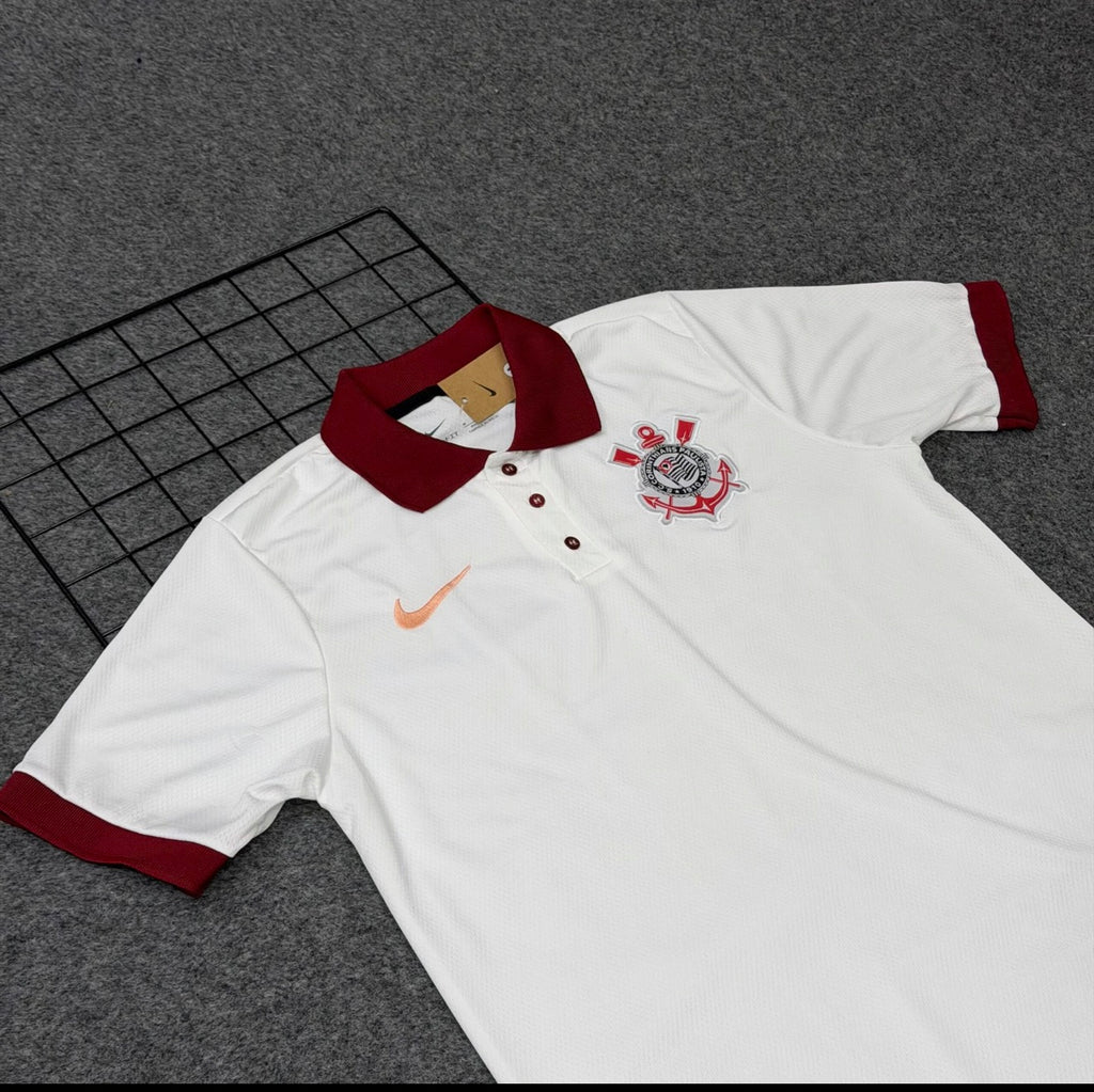 Camisa Corinthians Branca e Vinho Gola Polo
