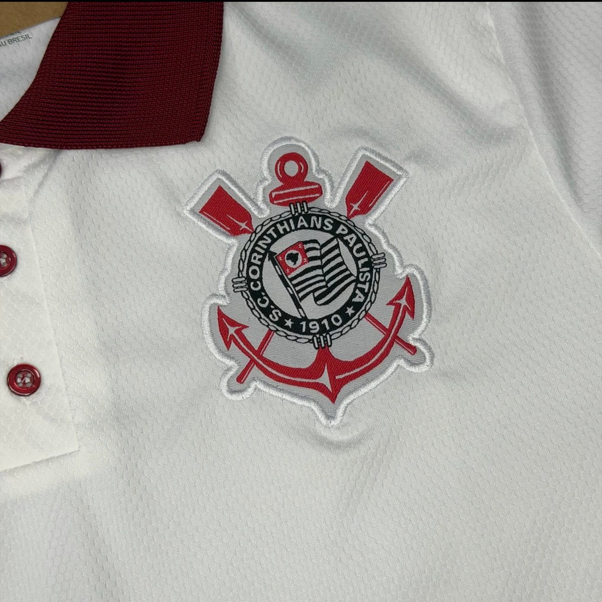Camisa Corinthians Branca e Vinho Gola Polo