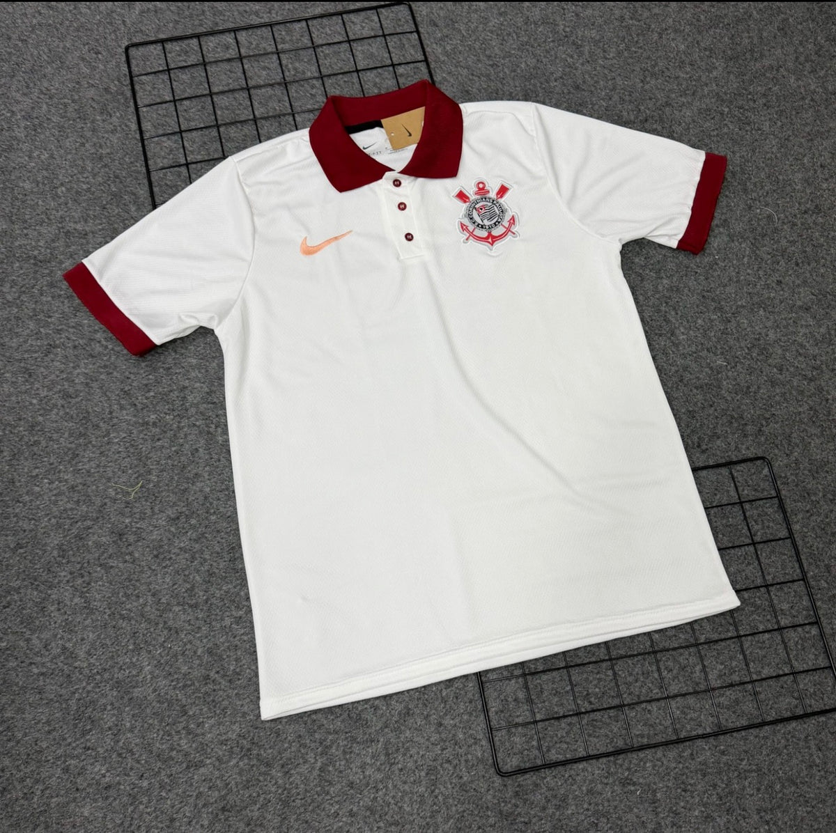 Camisa Corinthians Branca e Vinho Gola Polo